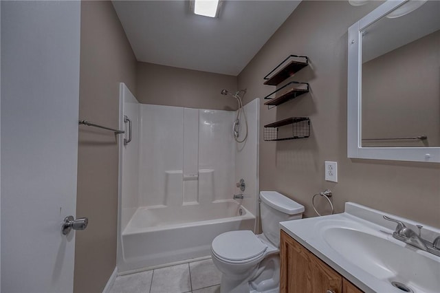 full bathroom with toilet, shower / bathtub combination, tile patterned flooring, and vanity