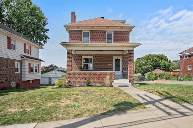 view of front of home featuring a porch and a front yard