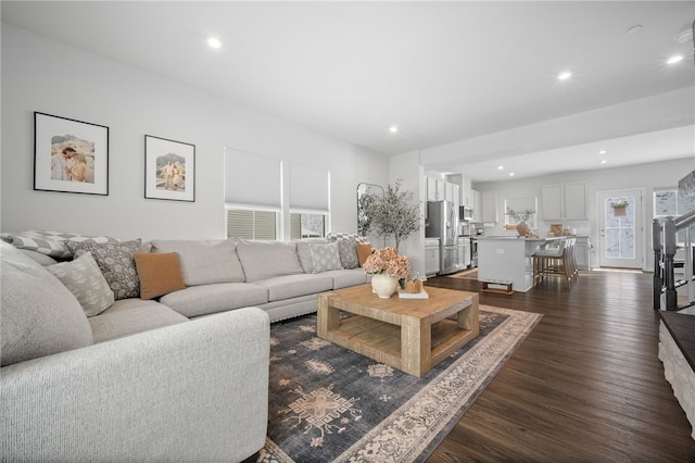 living room featuring dark hardwood / wood-style flooring