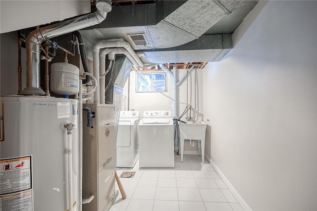 utility room featuring washer and dryer and water heater