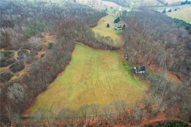 birds eye view of property featuring a rural view