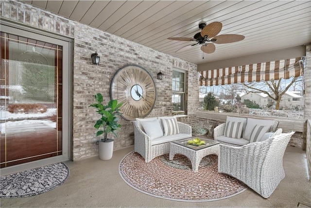 view of patio with ceiling fan and an outdoor hangout area