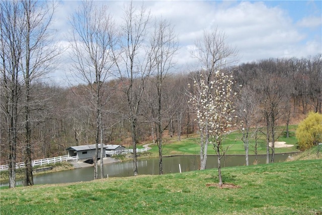 view of yard with a water view