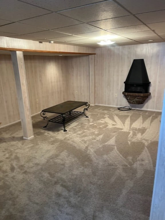 basement with carpet flooring