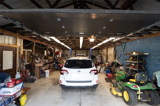 garage with a garage door opener