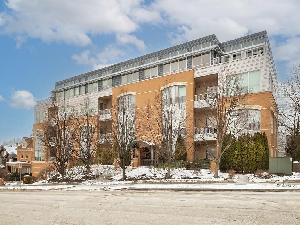 view of snow covered building