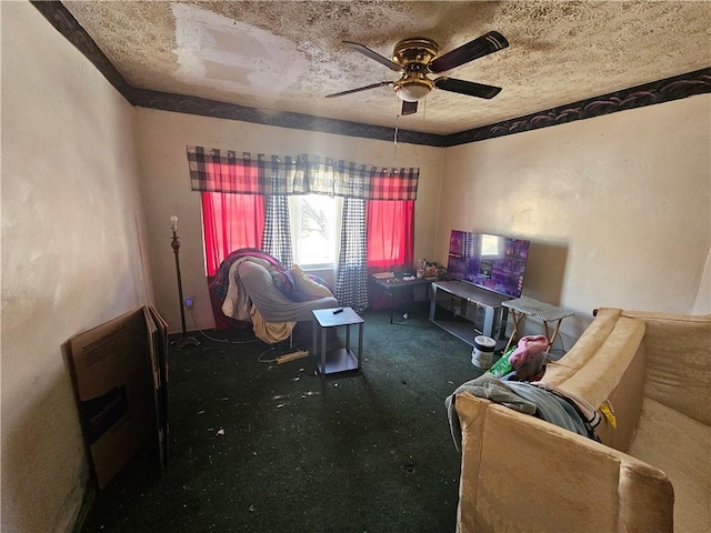 300 Winston St, Hazelwood, PA 15207 - living room with ceiling fan and a textured ceiling