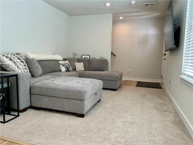 living room featuring light wood-type flooring