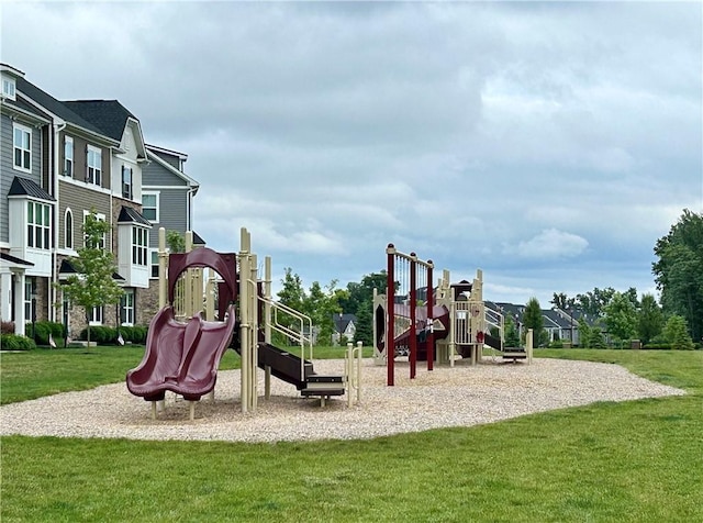 view of jungle gym with a yard