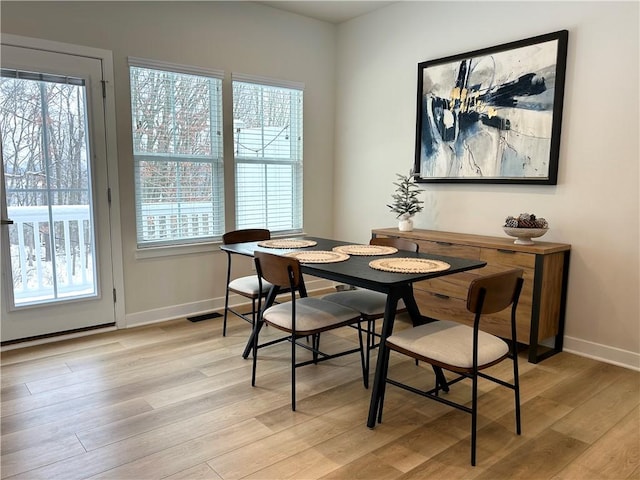 dining area with light wood-type flooring