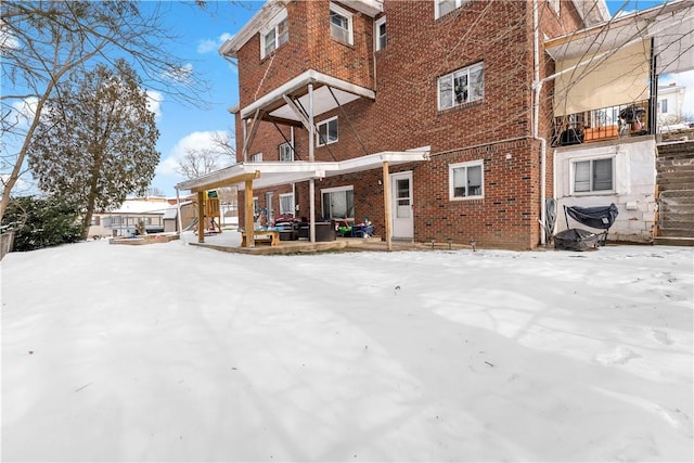 view of snow covered building