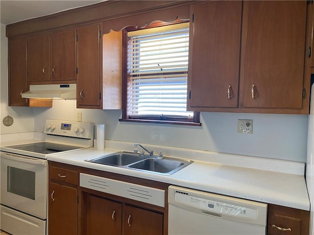 kitchen featuring sink and white appliances