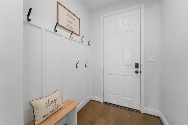 mudroom featuring dark hardwood / wood-style flooring