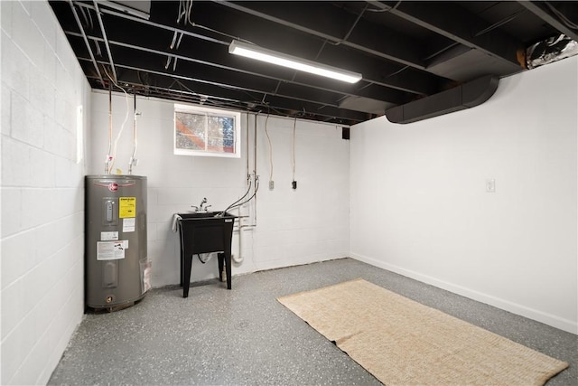 basement featuring electric water heater