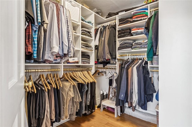 walk in closet with hardwood / wood-style floors