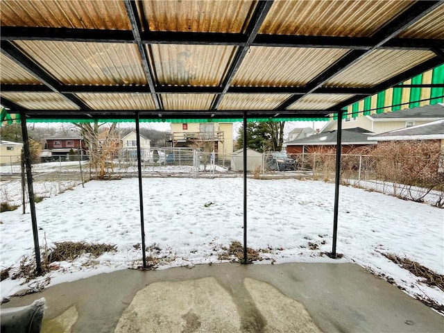 view of snow covered patio