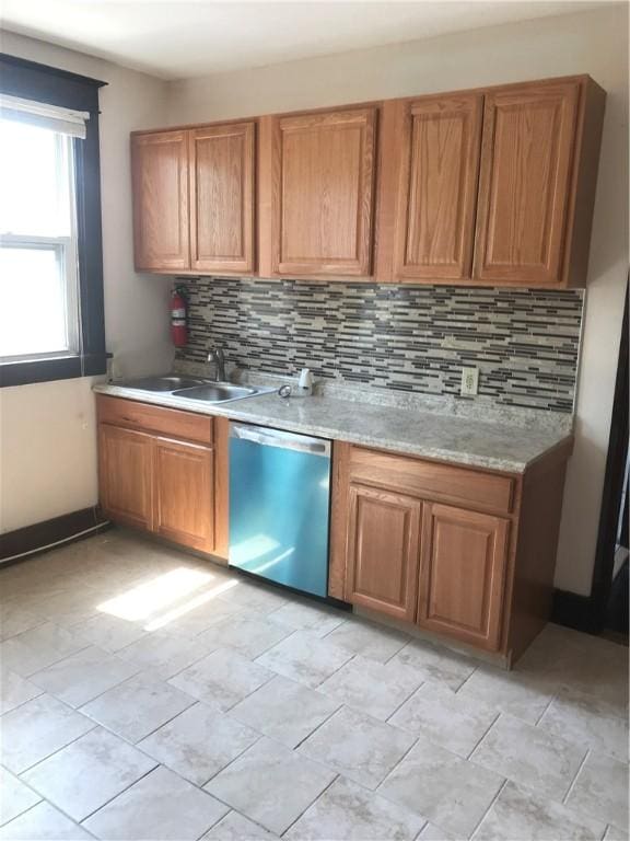 kitchen featuring sink, backsplash, and stainless steel dishwasher