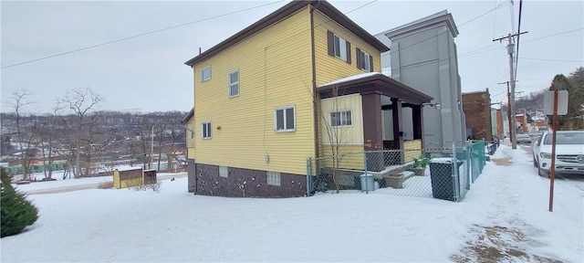 view of snow covered exterior