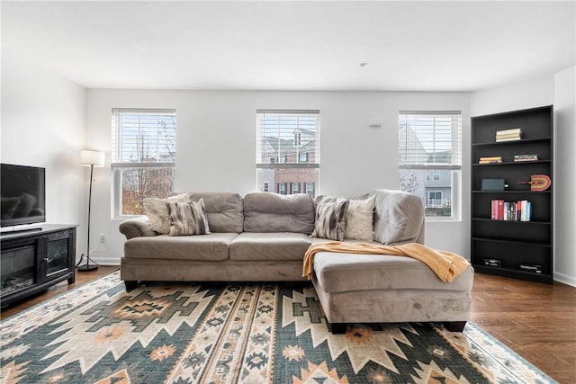 living room with hardwood / wood-style floors