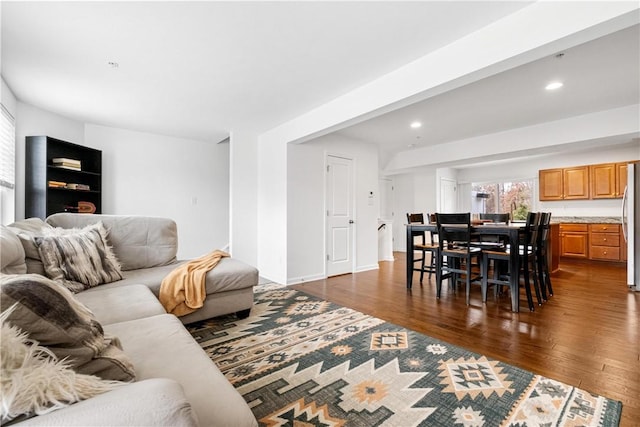 living room with dark wood-type flooring