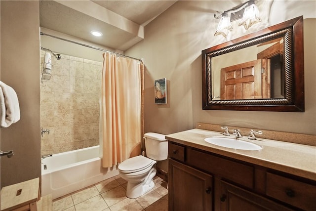 full bathroom featuring tile patterned floors, toilet, vanity, and shower / bath combo