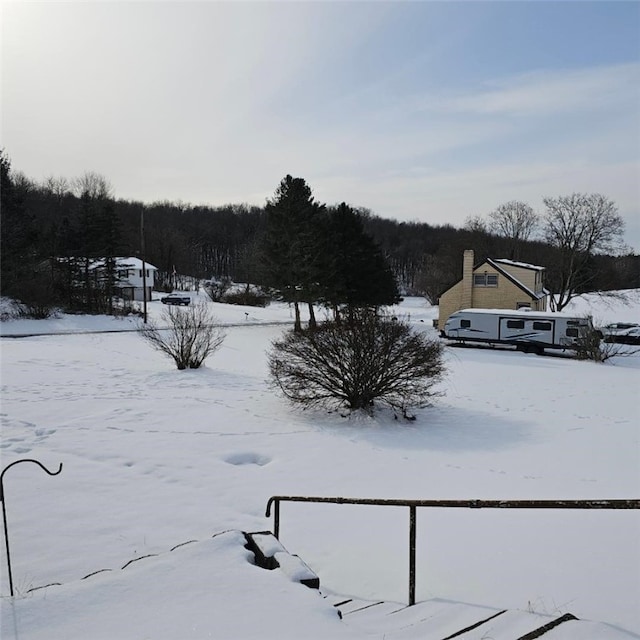 view of yard layered in snow