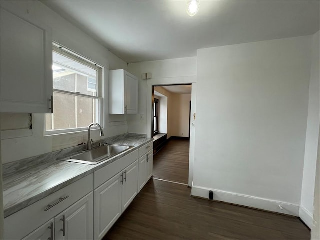 kitchen featuring sink, white cabinets, and dark hardwood / wood-style floors