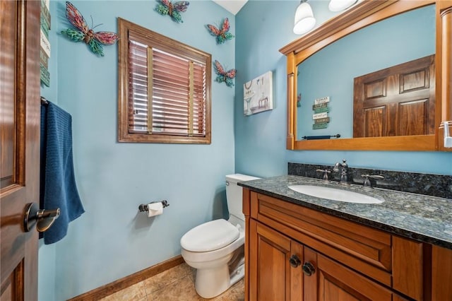 bathroom featuring vanity, toilet, and tile patterned flooring