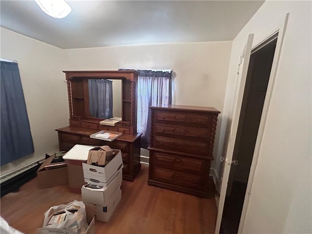 interior space with dark hardwood / wood-style floors