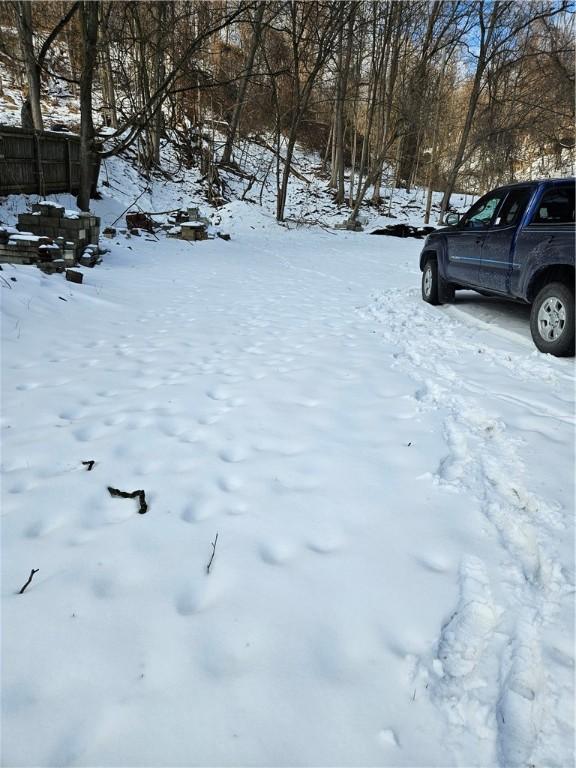 view of yard covered in snow