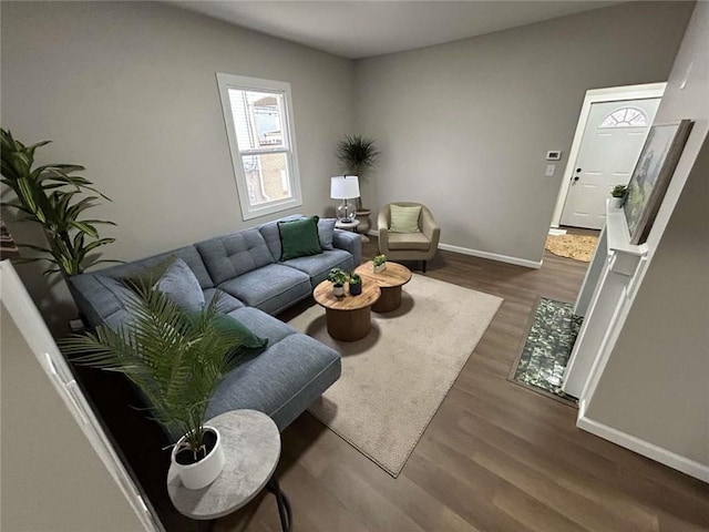 living room with dark hardwood / wood-style floors