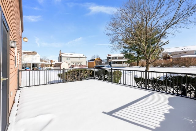 view of snow covered patio