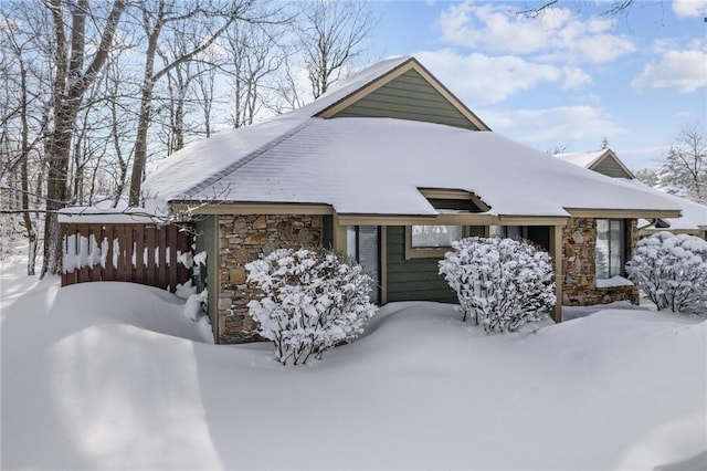 view of snow covered exterior