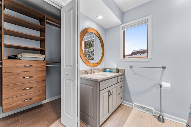 252 Latonka Dr, Jackson Twp Mer, PA 16137 - bathroom with baseboards, wood finish floors, visible vents, and a wealth of natural light