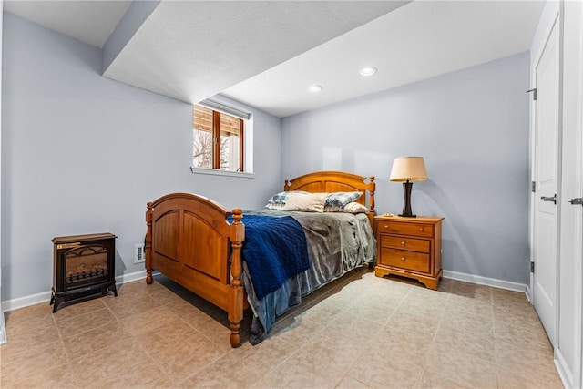 252 Latonka Dr, Jackson Twp Mer, PA 16137 - bedroom featuring recessed lighting, a wood stove, and baseboards