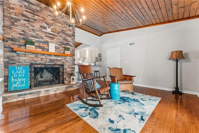 252 Latonka Dr, Jackson Twp Mer, PA 16137 - living area featuring wood-type flooring, vaulted ceiling, visible vents, and wood ceiling