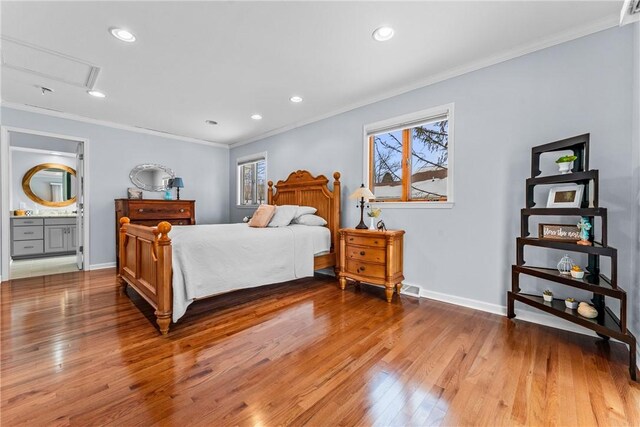 252 Latonka Dr, Jackson Twp Mer, PA 16137 - bedroom with attic access, wood finished floors, and ornamental molding
