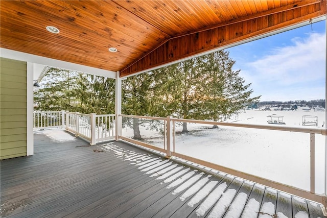 view of snow covered deck