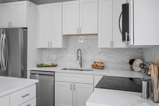 kitchen featuring white cabinetry, appliances with stainless steel finishes, sink, and tasteful backsplash