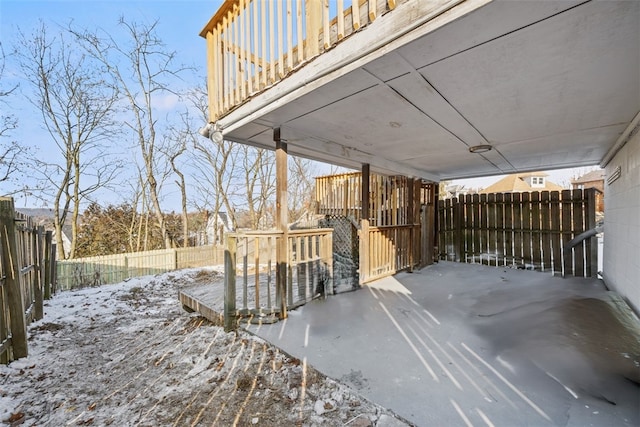 view of snow covered patio