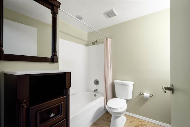 full bathroom featuring vanity, toilet, and shower / bath combo