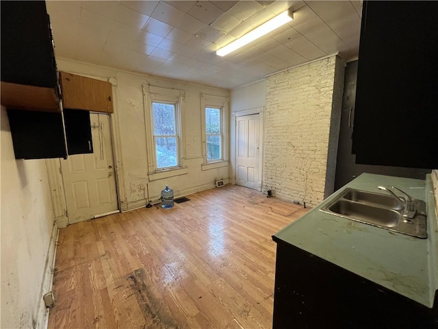 kitchen with sink and light hardwood / wood-style flooring