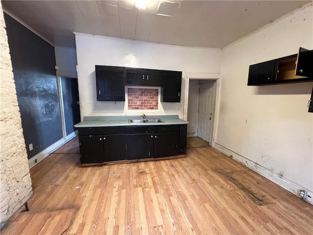 kitchen featuring ornamental molding, light hardwood / wood-style floors, and sink