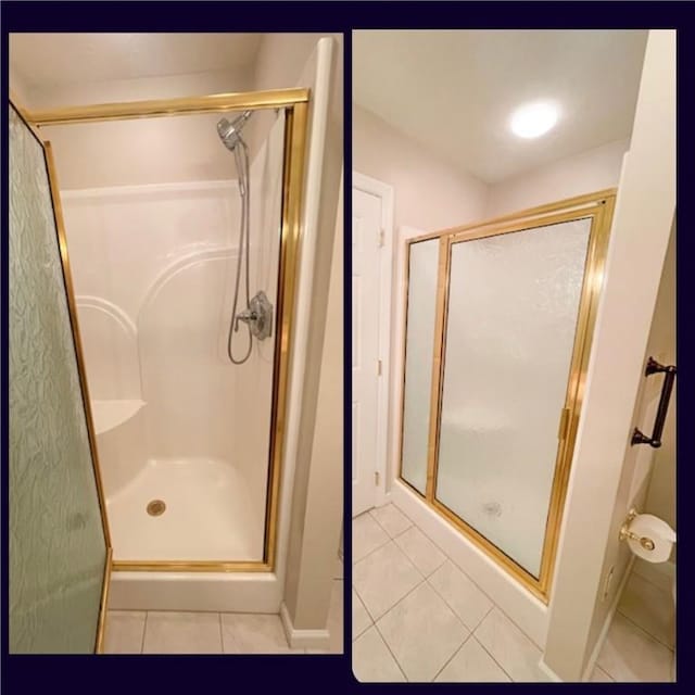 bathroom featuring tile patterned flooring and walk in shower