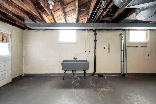 basement featuring sink