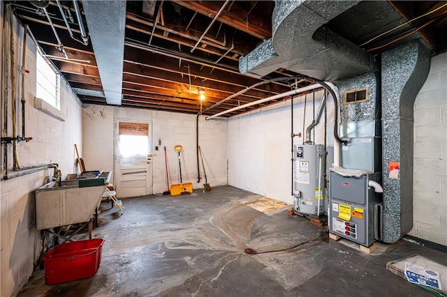 basement with gas water heater