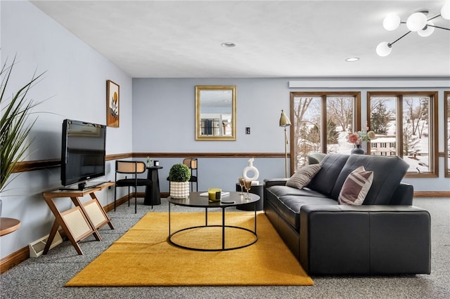 living room featuring light colored carpet