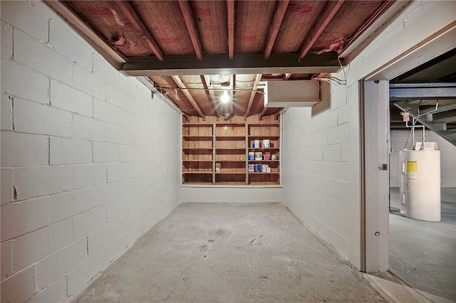 basement with water heater