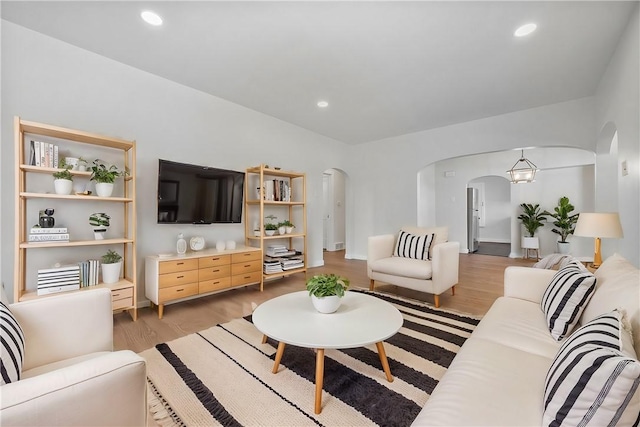 living room featuring light wood-type flooring