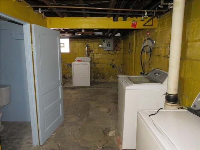 laundry area with separate washer and dryer and electric panel